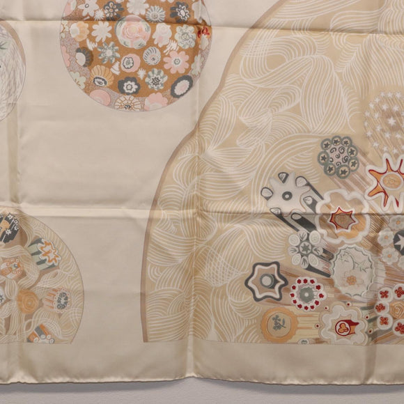 HERMES Carre 90 Scarf Silk Beige Auth ki6723M