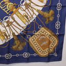 HERMES Carre 90 Scarf Silk ""Cliquetis"" Blue Gold Auth ki6724-10