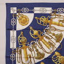 HERMES Carre 90 Scarf Silk ""Cliquetis"" Blue Gold Auth ki6724-2