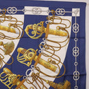 HERMES Carre 90 Scarf Silk ""Cliquetis"" Blue Gold Auth ki6724-4
