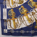 HERMES Carre 90 Scarf Silk ""Cliquetis"" Blue Gold Auth ki6724-8