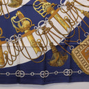 HERMES Carre 90 Scarf Silk ""Cliquetis"" Blue Gold Auth ki6724-9