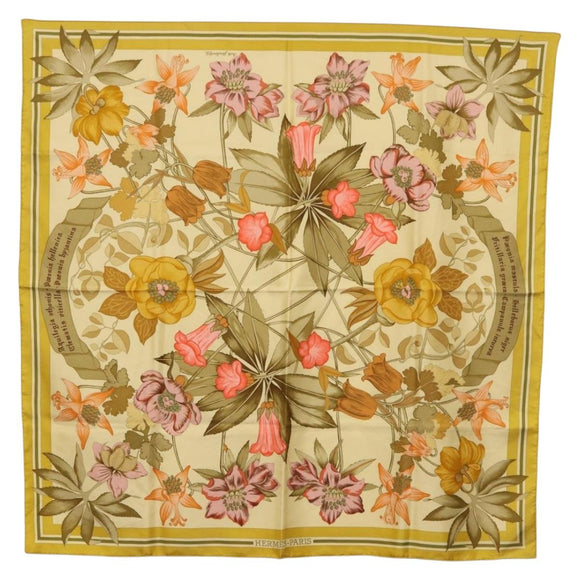 HERMES Carre 90 Scarf Silk Yellow Auth ki6725