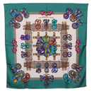 HERMES Carre 90 Scarf Silk ""LES RUBANS DU CHEVAL"" Green White Auth ki6726-1