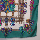 HERMES Carre 90 Scarf Silk ""LES RUBANS DU CHEVAL"" Green White Auth ki6726-10