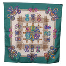 HERMES Carre 90 Scarf Silk ""LES RUBANS DU CHEVAL"" Green White Auth ki6726-13