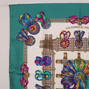 HERMES Carre 90 Scarf Silk ""LES RUBANS DU CHEVAL"" Green White Auth ki6726-2