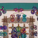 HERMES Carre 90 Scarf Silk ""LES RUBANS DU CHEVAL"" Green White Auth ki6726-3