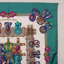 HERMES Carre 90 Scarf Silk ""LES RUBANS DU CHEVAL"" Green White Auth ki6726-4