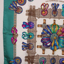 HERMES Carre 90 Scarf Silk ""LES RUBANS DU CHEVAL"" Green White Auth ki6726-5
