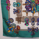 HERMES Carre 90 Scarf Silk ""LES RUBANS DU CHEVAL"" Green White Auth ki6726-8