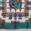 HERMES Carre 90 Scarf Silk ""LES RUBANS DU CHEVAL"" Green White Auth ki6726-9