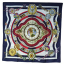 HERMES Carre 90 Scarf Silk ""la ronde des heures"" Navy White Auth ki6727M-1