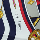 HERMES Carre 90 Scarf Silk ""la ronde des heures"" Navy White Auth ki6727M-13