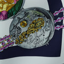 HERMES Carre 90 Scarf Silk ""la ronde des heures"" Navy White Auth ki6727M-15