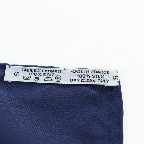 HERMES Carre 90 Scarf Silk ""la ronde des heures"" Navy White Auth ki6727M