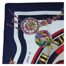 HERMES Carre 90 Scarf Silk ""la ronde des heures"" Navy White Auth ki6727M-2