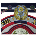 HERMES Carre 90 Scarf Silk ""la ronde des heures"" Navy White Auth ki6727M-3