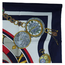 HERMES Carre 90 Scarf Silk ""la ronde des heures"" Navy White Auth ki6727M-4