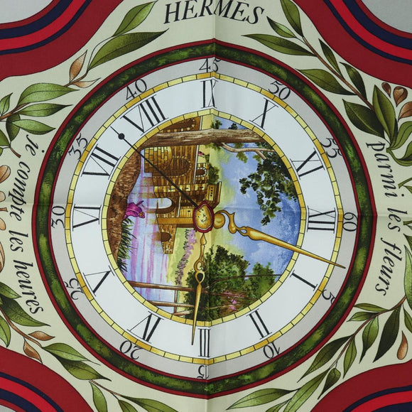 HERMES Carre 90 Scarf Silk ""la ronde des heures"" Navy White Auth ki6727M