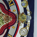 HERMES Carre 90 Scarf Silk ""la ronde des heures"" Navy White Auth ki6727M-7