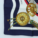 HERMES Carre 90 Scarf Silk ""la ronde des heures"" Navy White Auth ki6727M-8