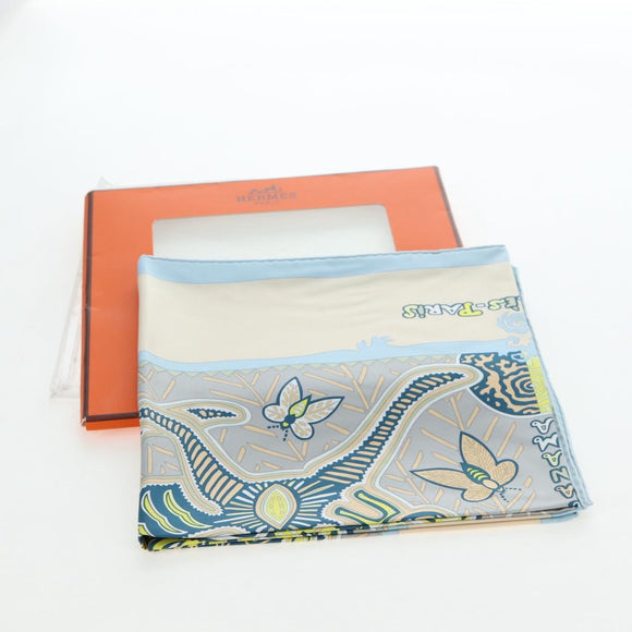 HERMES Carre 90 Scarf Silk ”LEGENDE KUNA PEUPLE DE PANAMA"" Blue Auth ki6728M