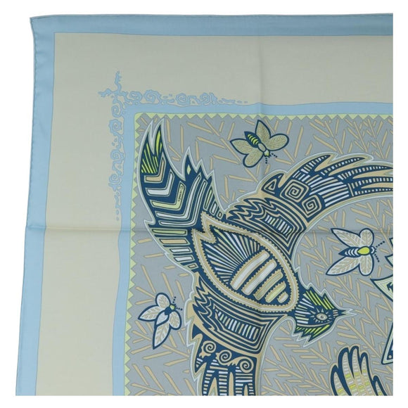HERMES Carre 90 Scarf Silk ”LEGENDE KUNA PEUPLE DE PANAMA"" Blue Auth ki6728M