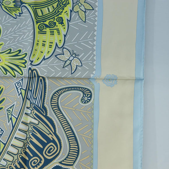 HERMES Carre 90 Scarf Silk ”LEGENDE KUNA PEUPLE DE PANAMA"" Blue Auth ki6728M
