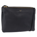 CELINE Trio Large Shoulder Bag Leather Black Gold Tone Auth ki6732V-1