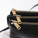 CELINE Trio Large Shoulder Bag Leather Black Gold Tone Auth ki6732V-15