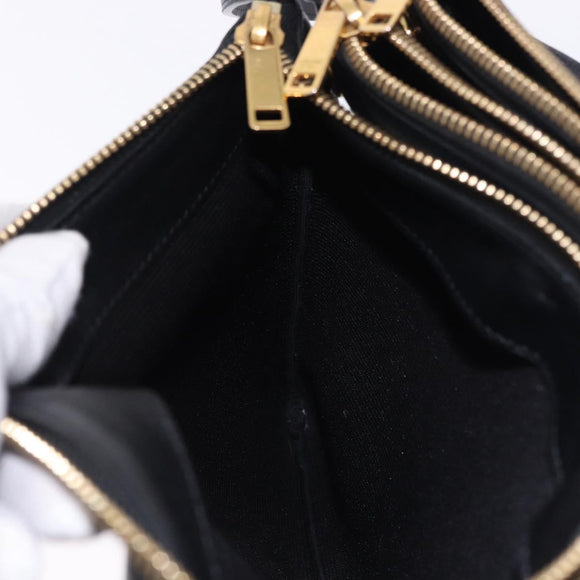 CELINE Trio Large Shoulder Bag Leather Black Gold Tone Auth ki6732V