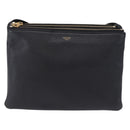CELINE Trio Large Shoulder Bag Leather Black Gold Tone Auth ki6732V-2