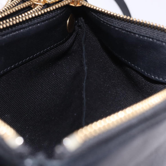 CELINE Trio Large Shoulder Bag Leather Black Gold Tone Auth ki6732V
