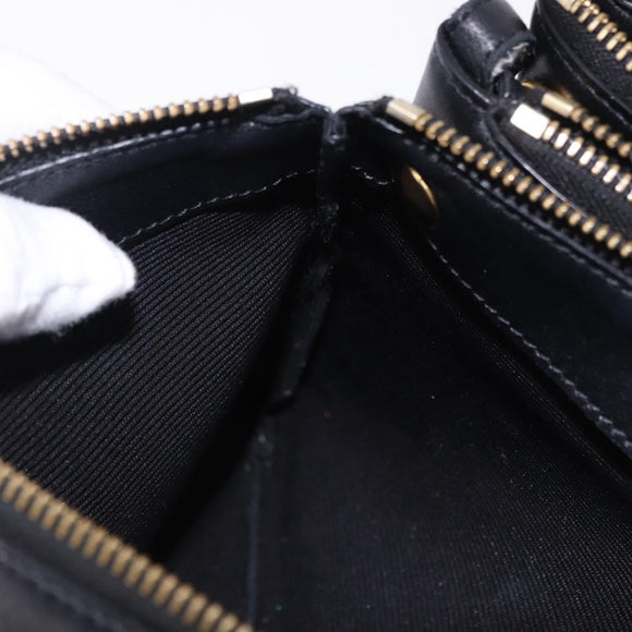 CELINE Trio Large Shoulder Bag Leather Black Gold Tone Auth ki6732V