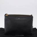CELINE Trio Large Shoulder Bag Leather Black Gold Tone Auth ki6732V-27