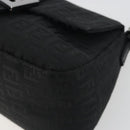FENDI Zucchino Canvas Mamma Baguette Shoulder Bag Black Silver Auth ki6734M-10