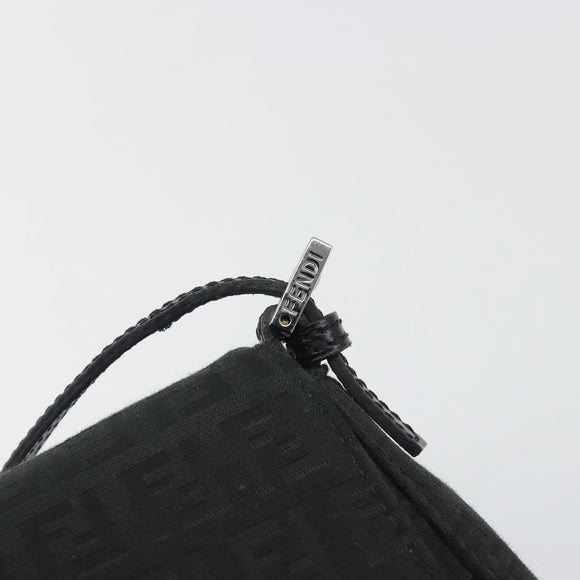 FENDI Zucchino Canvas Mamma Baguette Shoulder Bag Black Silver Auth ki6734M