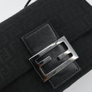FENDI Zucchino Canvas Mamma Baguette Shoulder Bag Black Silver Auth ki6734M-15