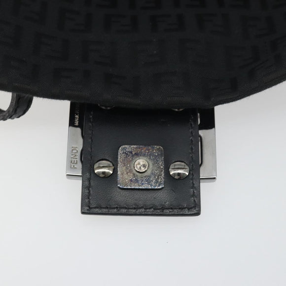 FENDI Zucchino Canvas Mamma Baguette Shoulder Bag Black Silver Auth ki6734M