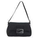 FENDI Zucchino Canvas Mamma Baguette Shoulder Bag Black Silver Auth ki6734M-2
