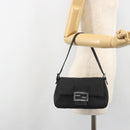 FENDI Zucchino Canvas Mamma Baguette Shoulder Bag Black Silver Auth ki6734M-24