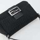 FENDI Zucchino Canvas Mamma Baguette Shoulder Bag Black Silver Auth ki6734M-6