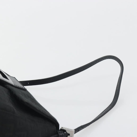FENDI Zucchino Canvas Mamma Baguette Shoulder Bag Black Silver Auth ki6734M