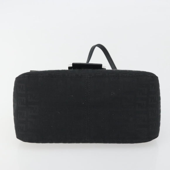 FENDI Zucchino Canvas Mamma Baguette Shoulder Bag Black Silver Auth ki6734M