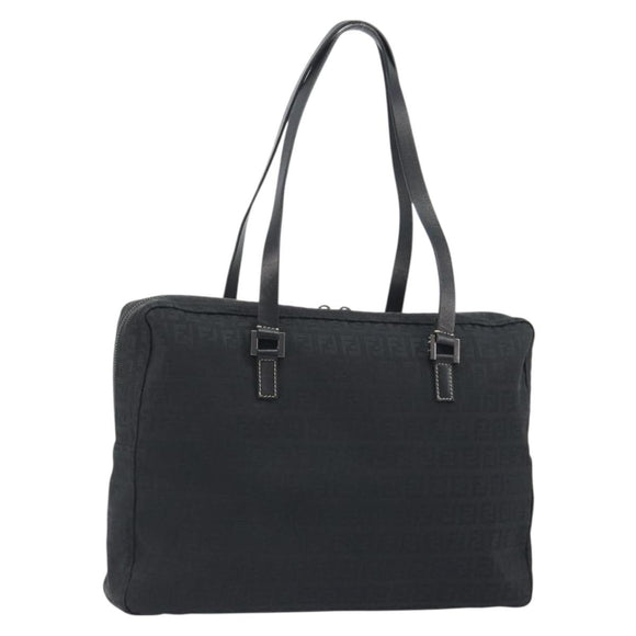 FENDI Zucchino Canvas Hand Bag Black Silver 8BH031 Auth ki6737