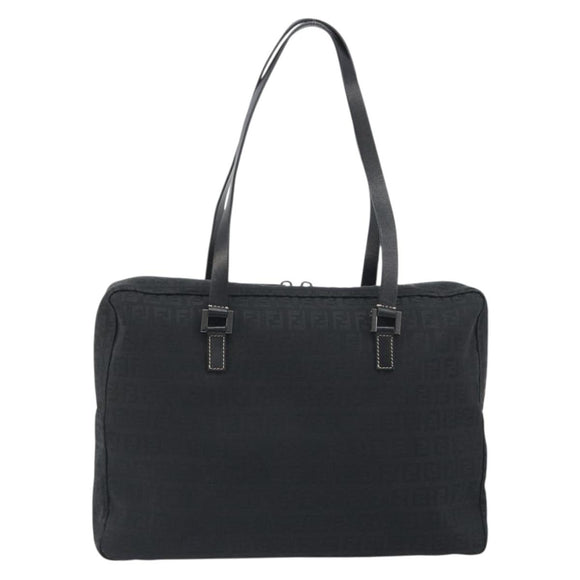 FENDI Zucchino Canvas Hand Bag Black Silver 8BH031 Auth ki6737