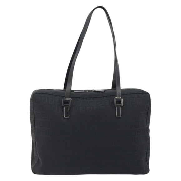 FENDI Zucchino Canvas Hand Bag Black Silver 8BH031 Auth ki6737