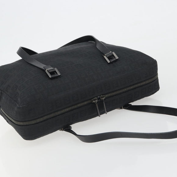 FENDI Zucchino Canvas Hand Bag Black Silver 8BH031 Auth ki6737