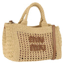 Miu Miu Woven Tote Bag Raffia 2way Beige Gold Tone Auth ki6738M-1